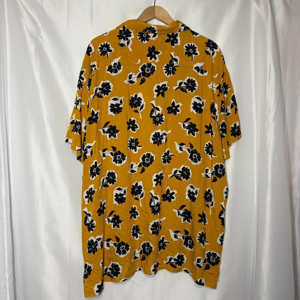 Arizona Jean Co Mens 2XL Mustard Yellow Black Floral Rayon Button Down Shirt EUC - Picture 3 of 8